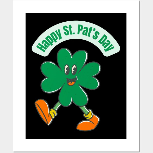 Happy Walking Four Leaf Clover Wall Art by Spacetrap